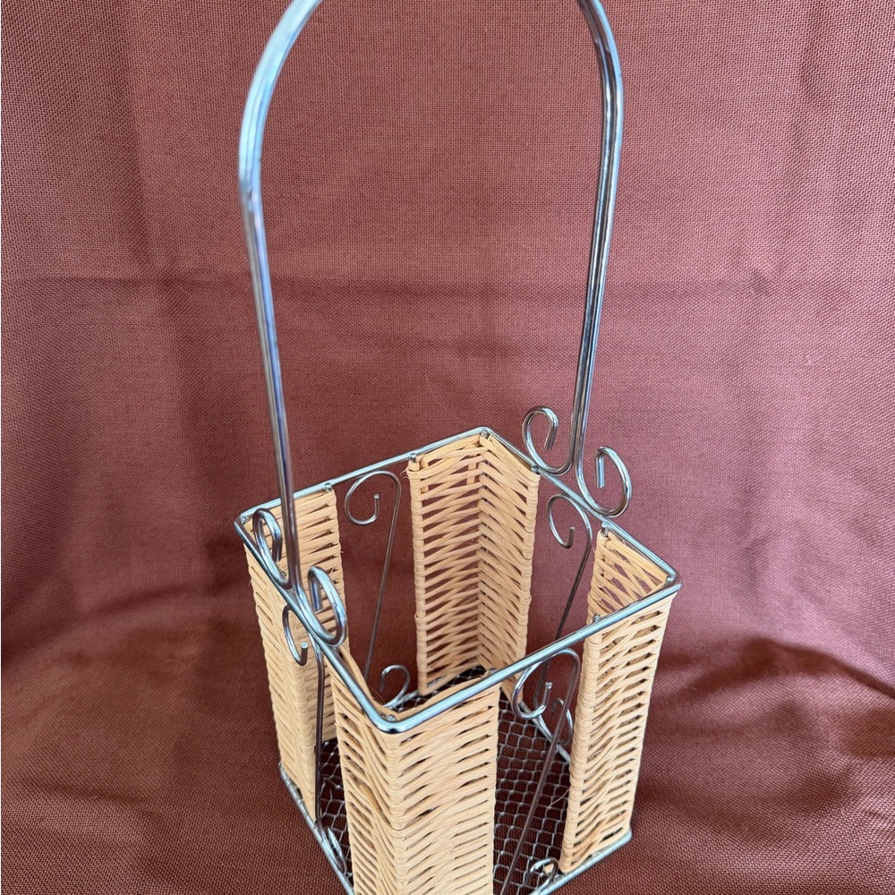 Woven Rattan and Metal Decorative Basket - Natural wicker basket
